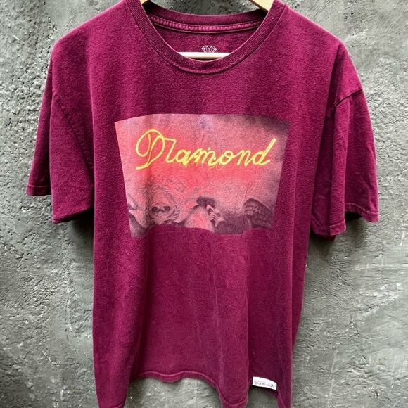 DIAMOND SUPPLY CO BURGUNDY T-SHIRT MAROON TEE NEON SIGN SIZE L - Picture 4 of 8